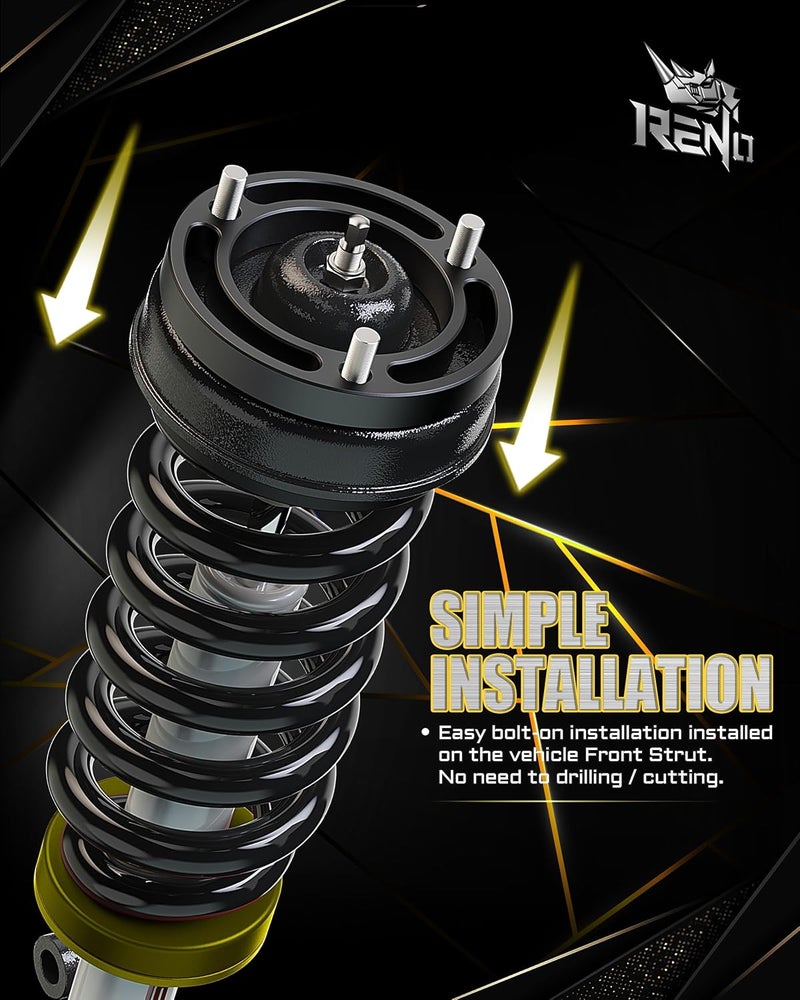 Reno 1.5" Front Leveling Kit Strut Lift Spacers, Aluminium Suspension Lift Spacers Compatible with 2007-2026 Silverado Avalanche Suburban Tahoe 1500 / Sierra Yukon 1500 6-Lug 2WD 4WD (Black, 2Pcs) - Image 3